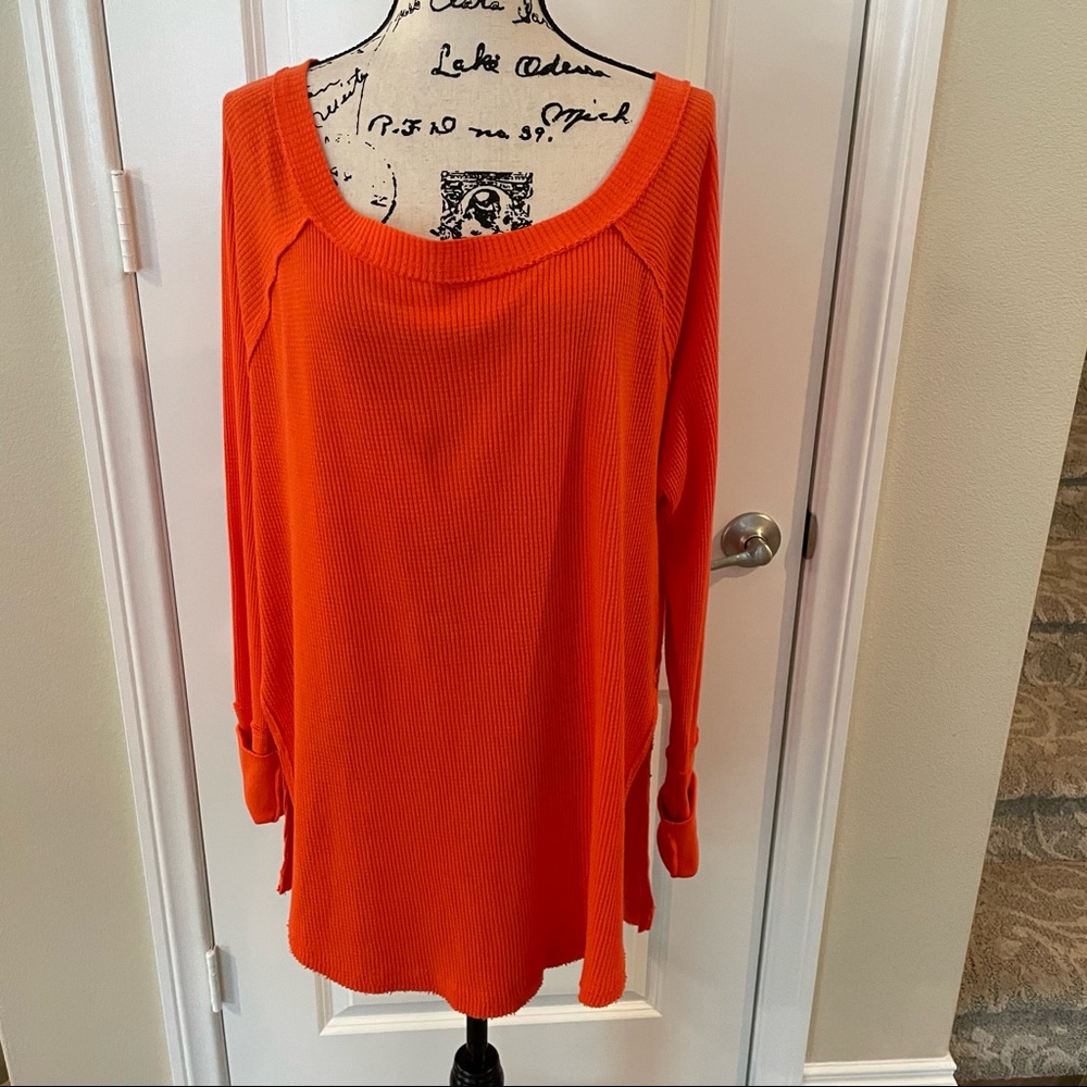 We the free orange waffle knit long sleeve tee